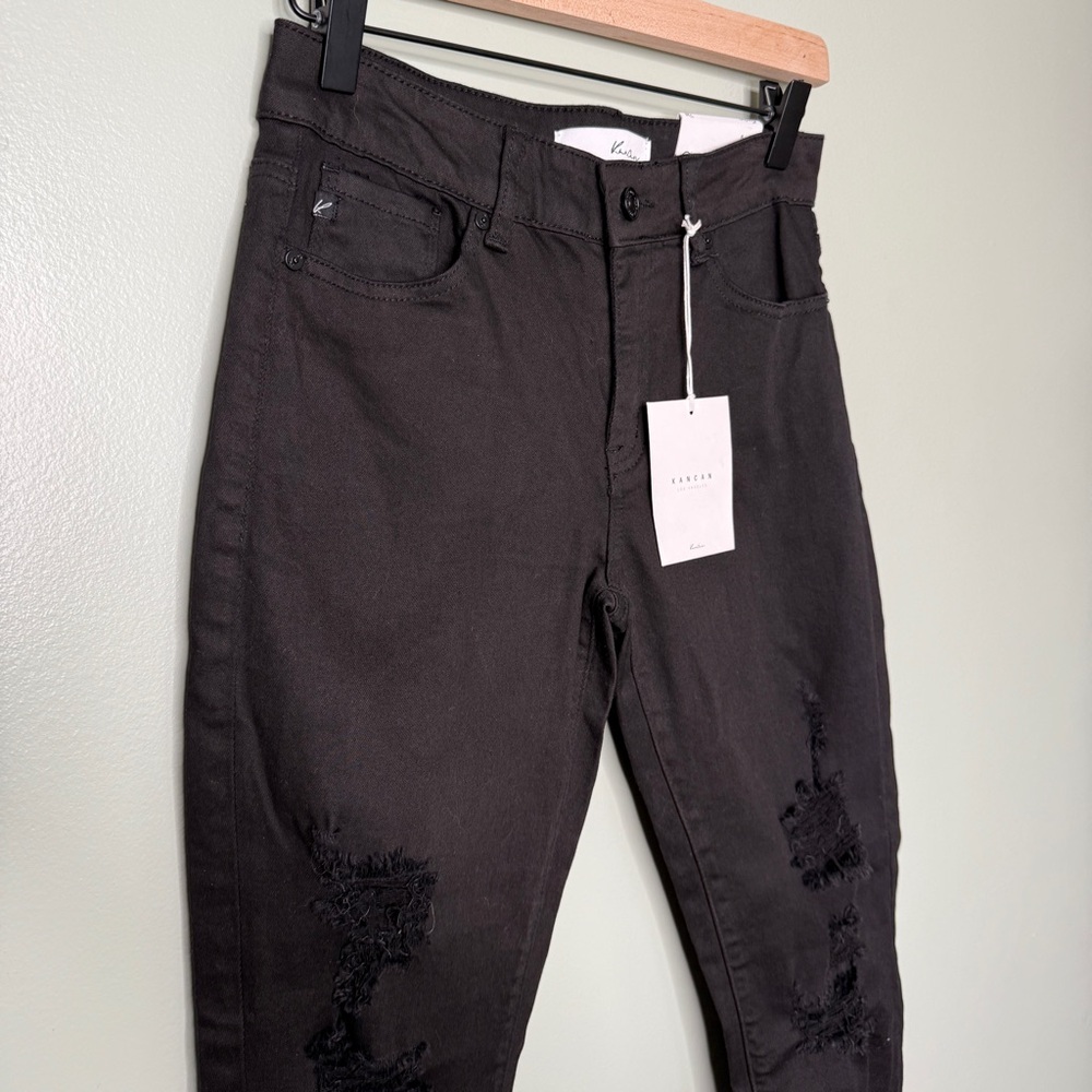 NWT KanCan Destroyed Ankle Skinny Jeans Distressed Black Women’s Size 26 - Picture 5 of 11